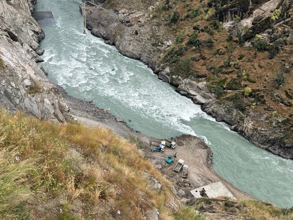 Construction of Pre Coffer Dam in Progress