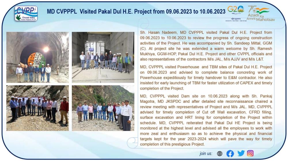 MD CVPPPL visited Pakal Dul HE Project from 09.06...