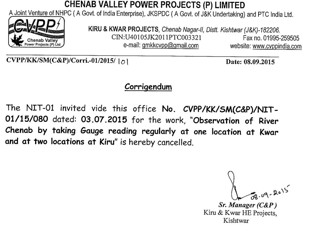 Corrigendum regarding Observation of River Chenab...