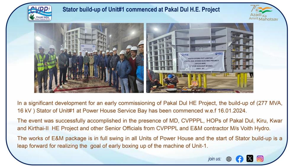 Stator build-up of Unit#1 commenced at Pakal Dul ...
