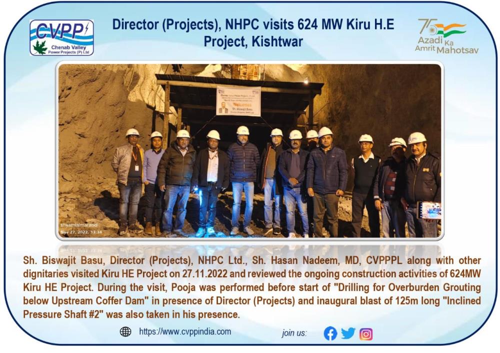 Director (Projects), NHPC visits 624 MW Kiru H.E....