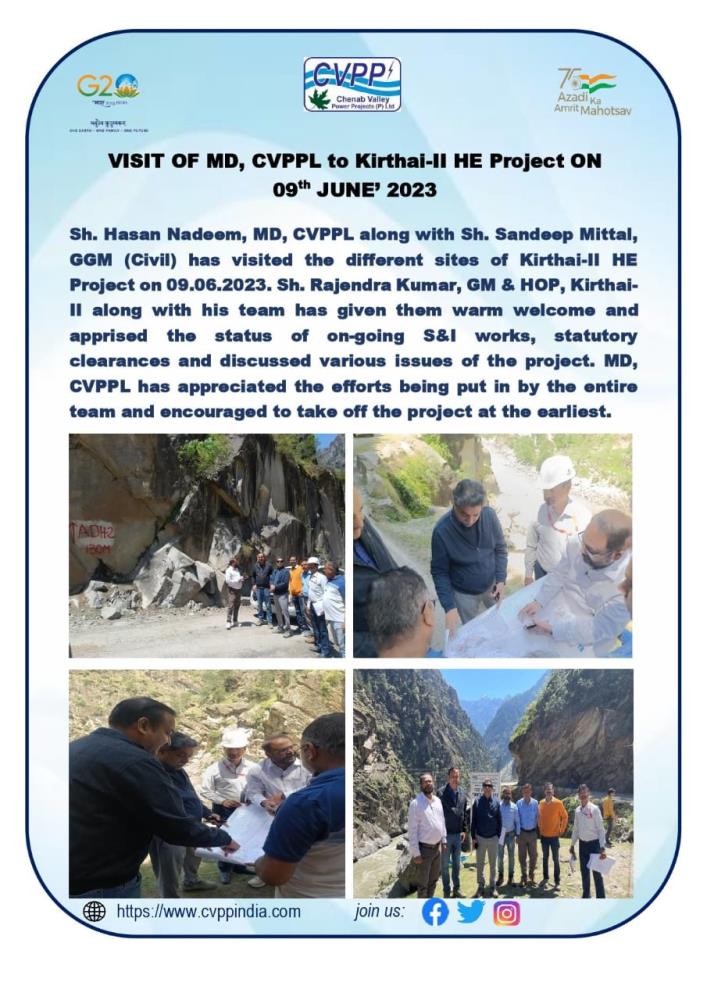 VISIT OF MD, CVPPL to Kirthai-II HE Project ON 09...