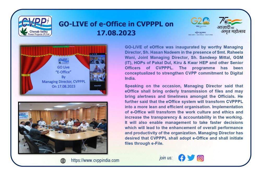 Go-Live of eOffice in CVPPPL on 17.08.2023