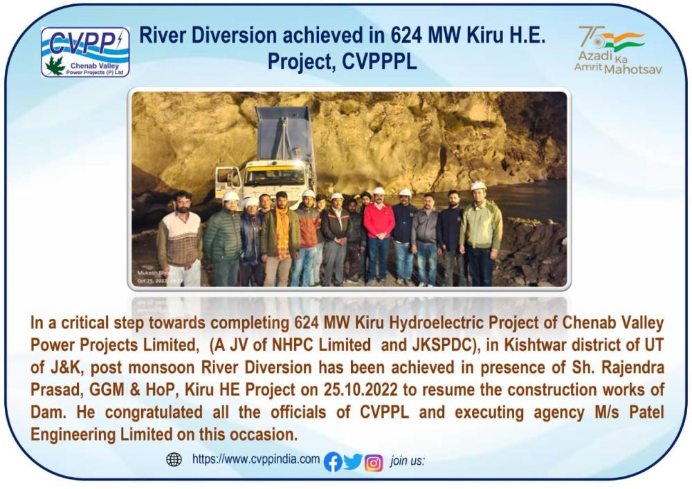 Post Monsoon River Diversion achieved in 624 MW K...