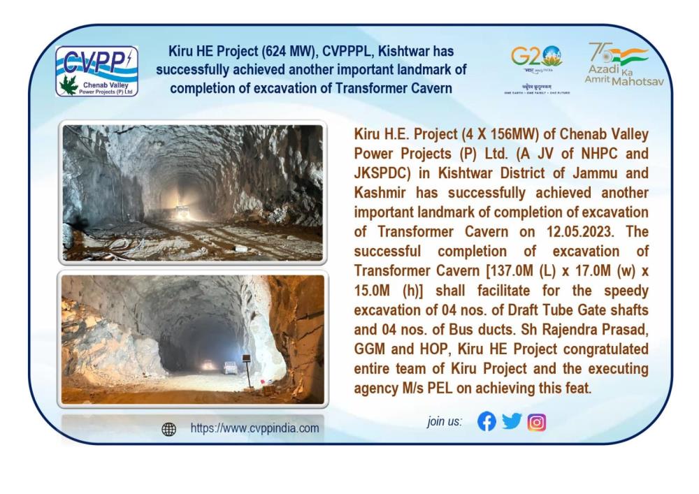 Kiru HE Project (624 MW), CVPPPL, Kishtwar has su...