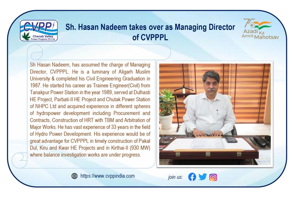 Sh Hasan Nadeem takes over as Managing Director o...