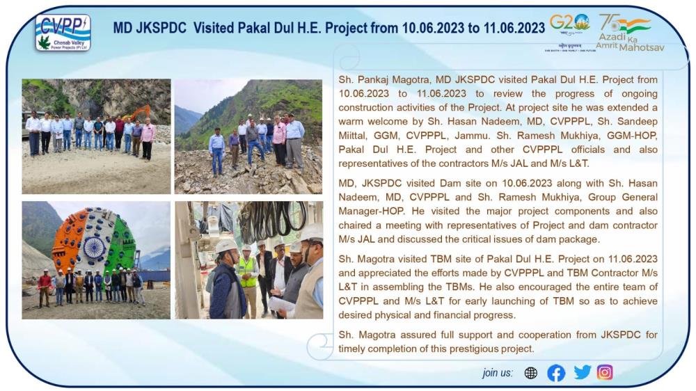 MD JKSPDC visited Pakal Dul HE Project from 10.06...