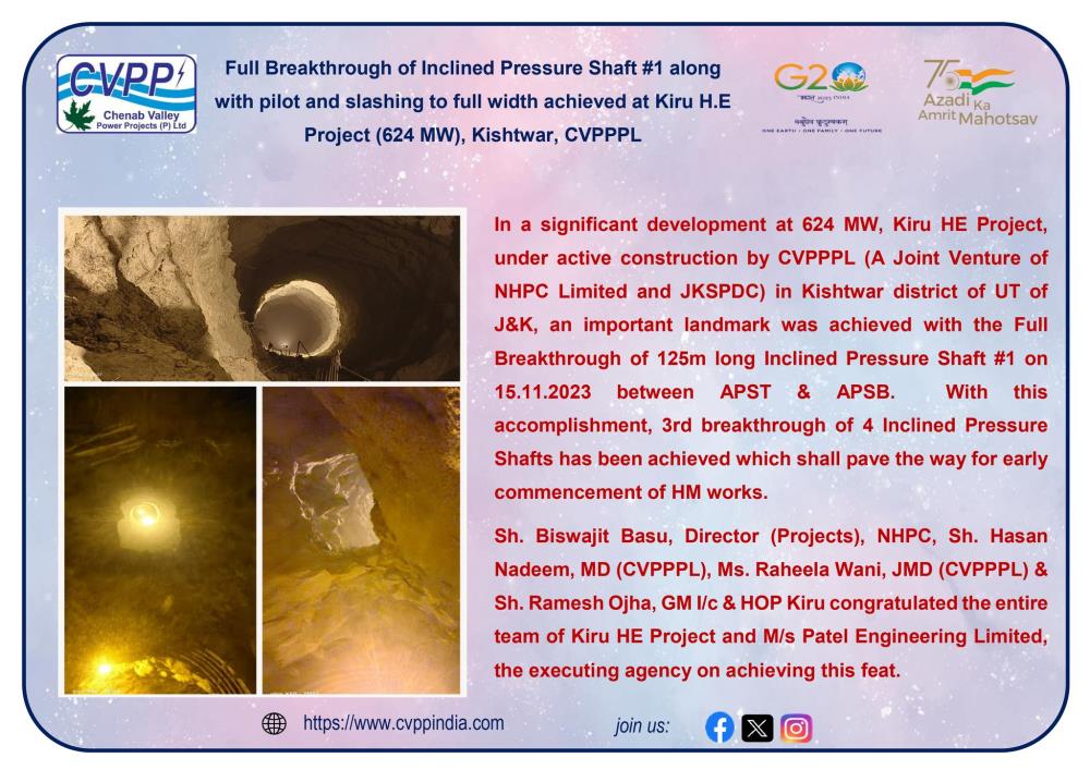 Full Breakthrough of Inclined Pressure Shaft #1 a...