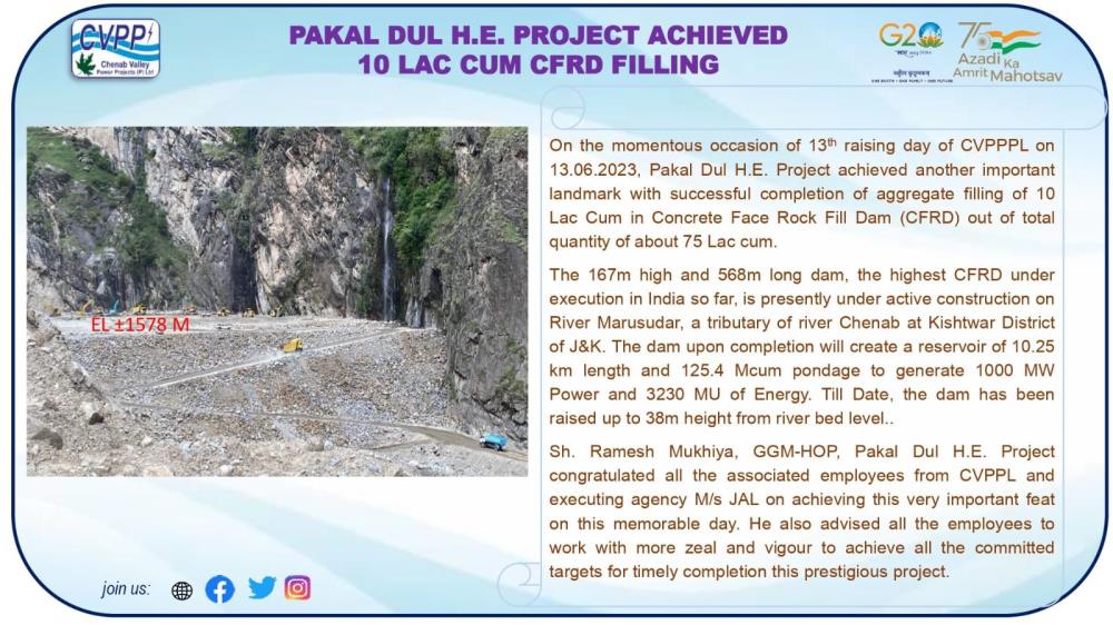 Pakal Dul HE Project achieved 10 Lac CUM CFRD Fil...