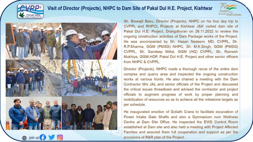 Visit of Director (Projects), NHPC to Dam Site of...