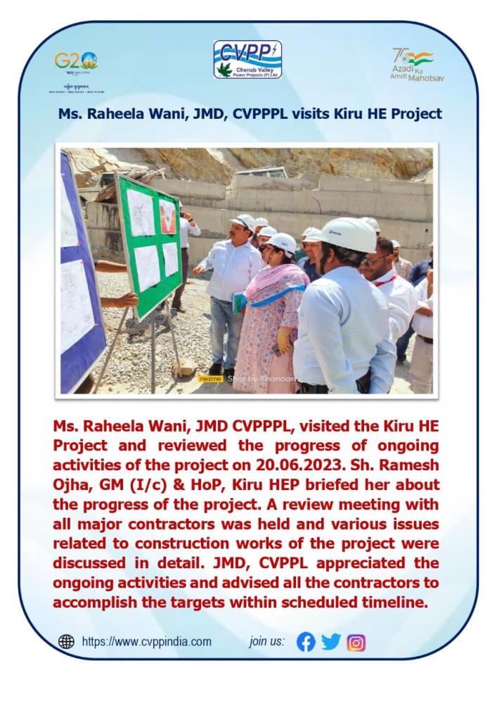 Ms. Raheela Wani, JMD, CVPPPL visits Kiru HE Proj...