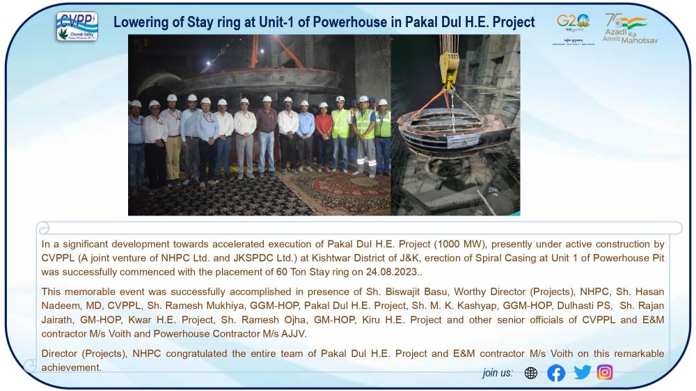 Lowering of Stay ring at Unit-1 of Powerhouse in ...