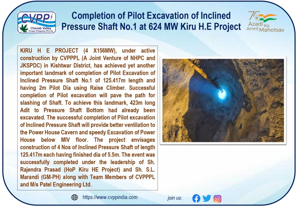 Completion of Pilot Excavation of Inclined Pressu...