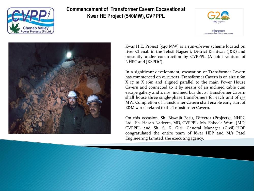 Commencement of  Transformer Cavern Excavation at...
