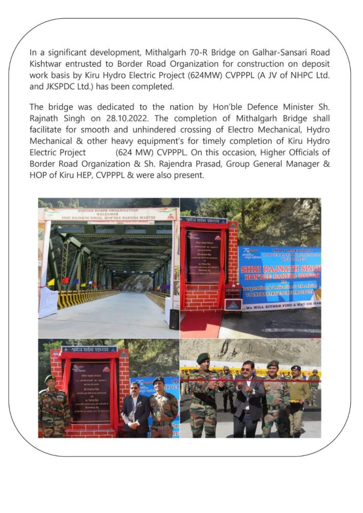 Mithalgarh 70-R Steel Bridge for Kiru Hydro Elect...