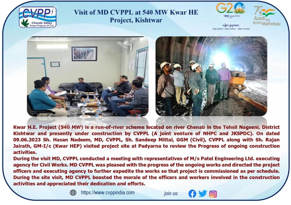 Visit of MD CVPPL at 540 MW Kwar HE Project, Kish...