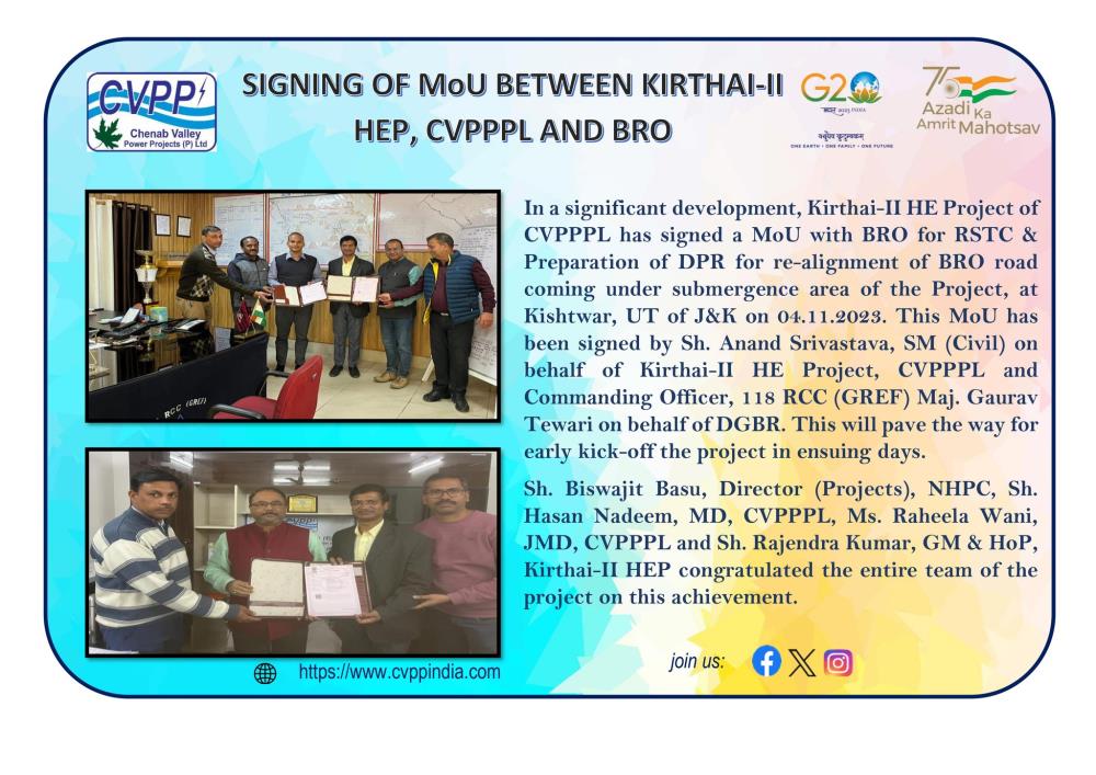 SIGNING OF MoU BETWEEN KIRTHAI-II HEP, CVPPPL AND...