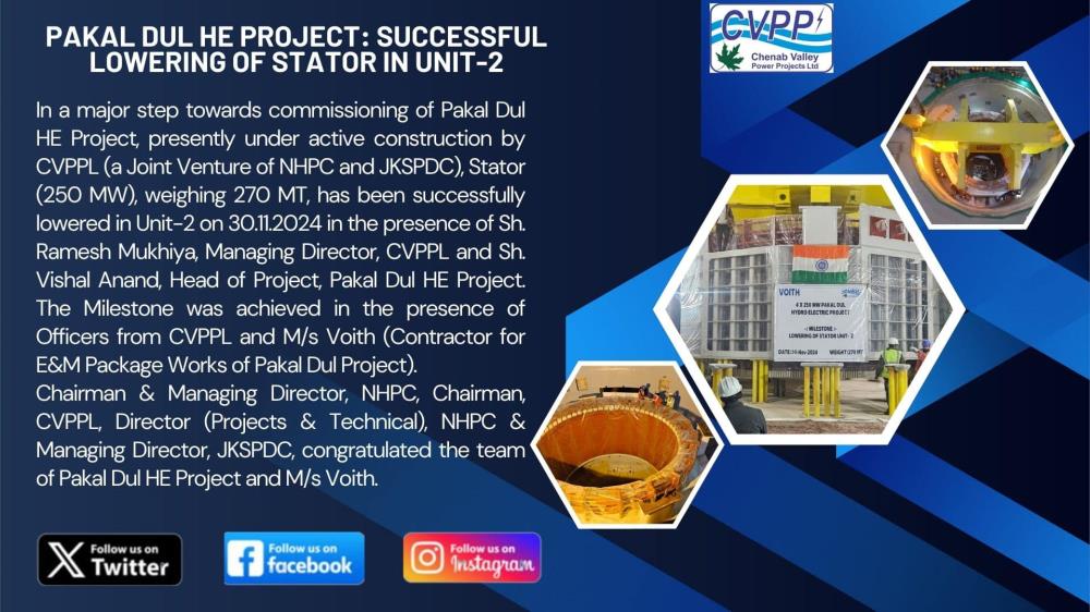 पकल दुल जलविद्युत परियोजना: यूनिट-2 में स्टेटर को...