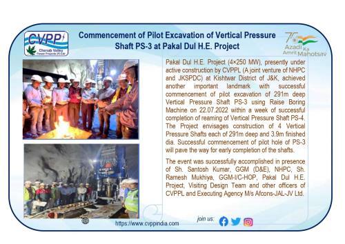 Commencement of Pilot Excavation of Vertical  Pre...